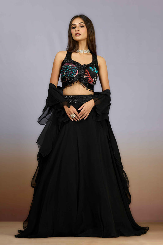 Black Cut Dana HO silk Indo Western 1022-10100