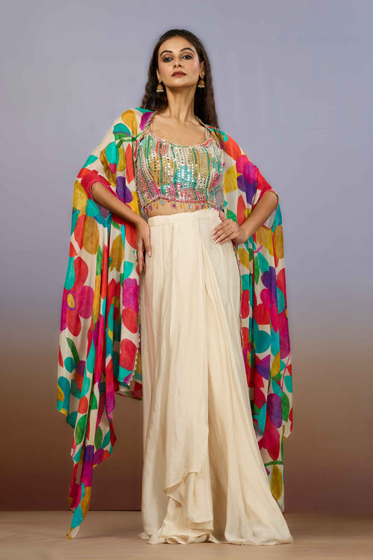 Cream Pearlwork Chinon Indo Western 1017-10096