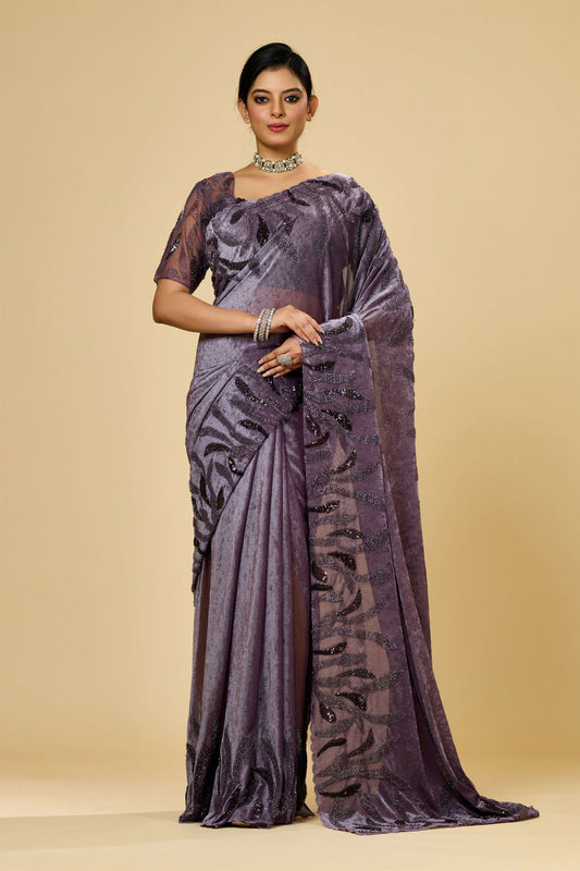Mauve Cut Dana Lycra Velvet Sarees 1003-10019