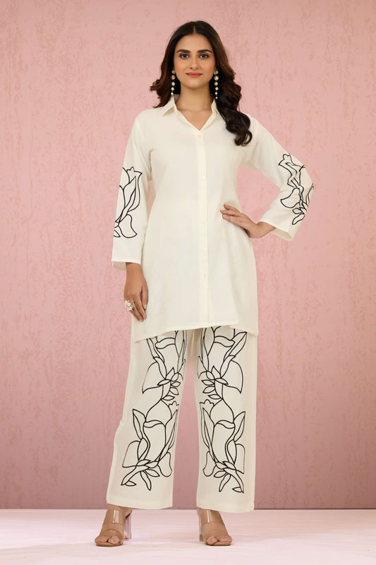 White Embroidery Rayon Coord Set 1013-10051