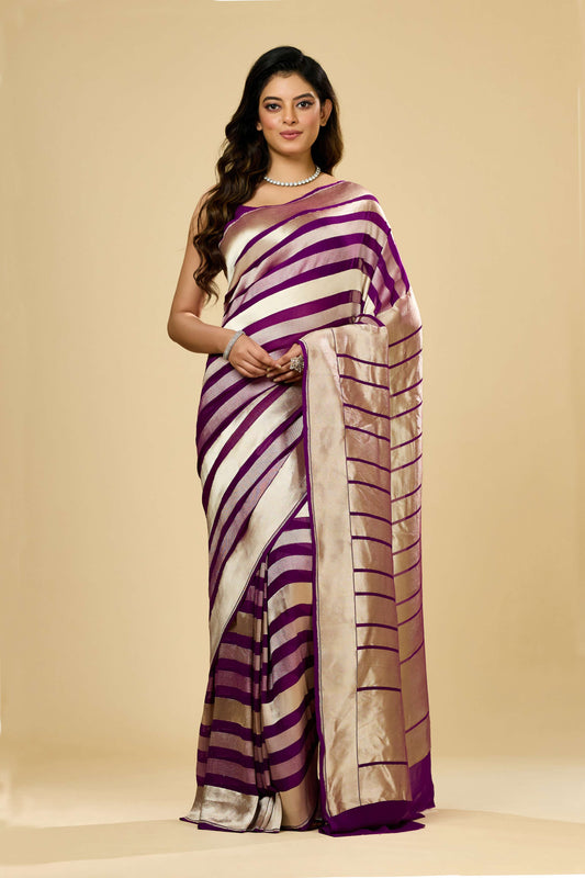 Magenta Golden Zari weave Khadi Georgette Sarees 1009-10023