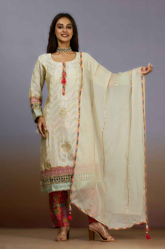 Cream Printed Tissue Salwar Suits 1019-10106