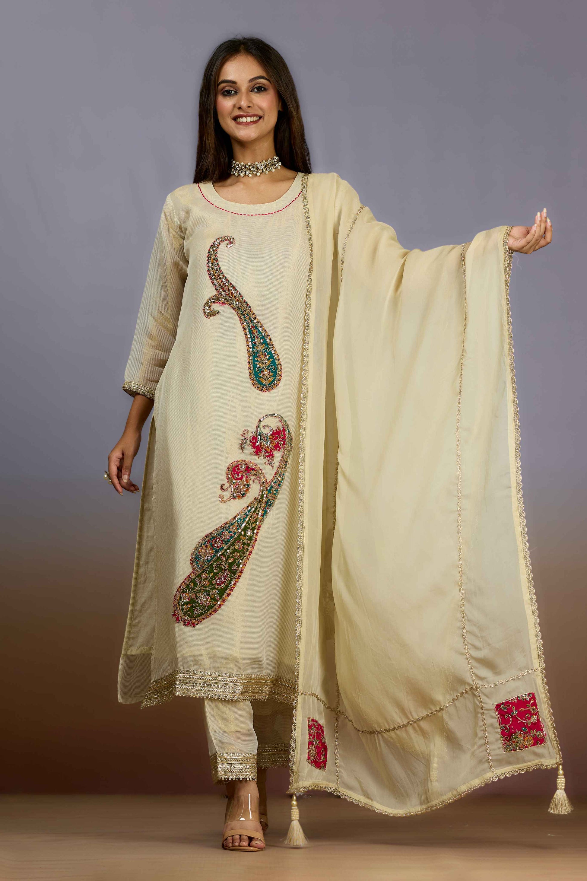 Golden Sequins Tissue Salwar Suits 1019-10094