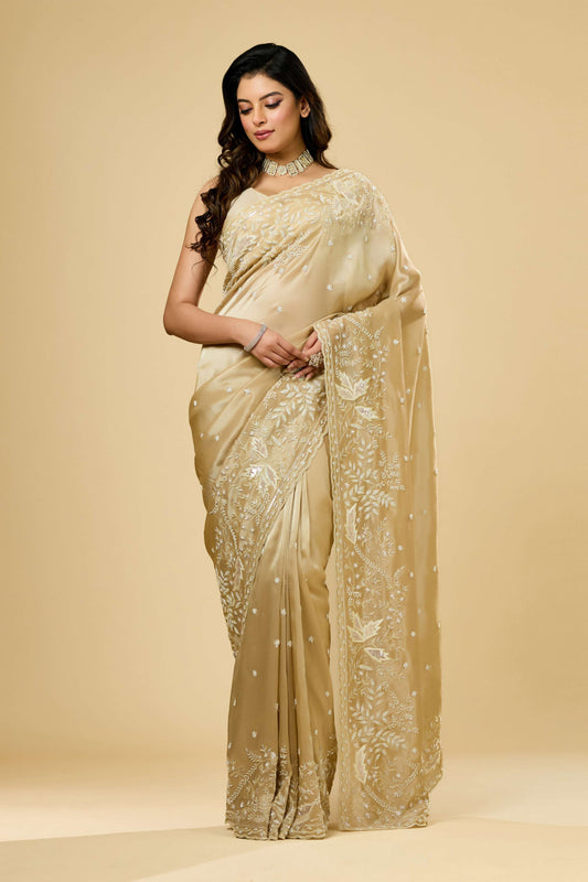 Beige Boolean work Tissue Sarees 1007-10003