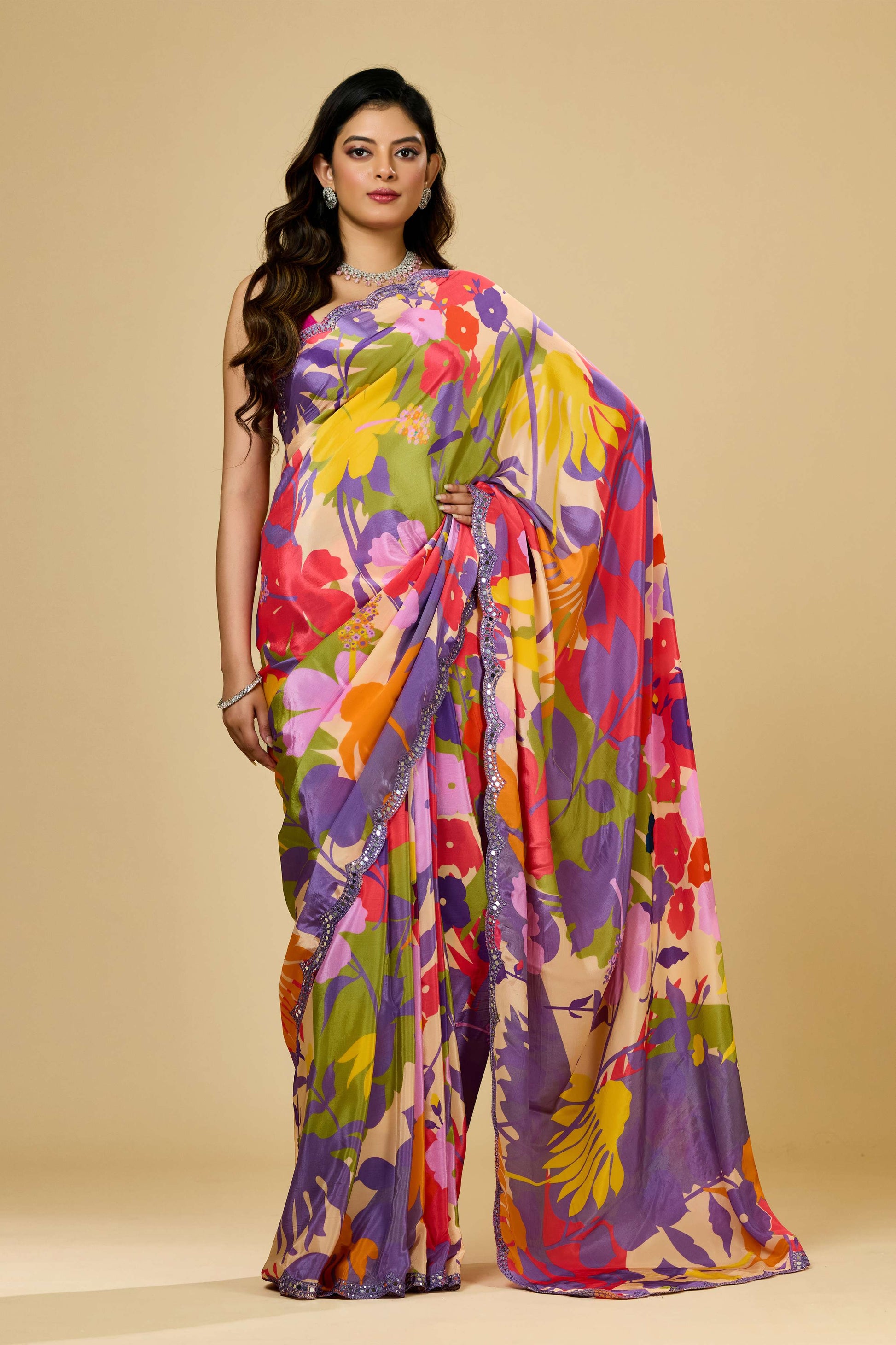 Printed Kutch work Semi crepe Sarees 1012-10033