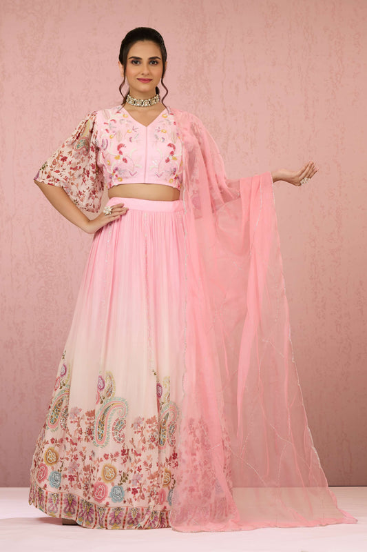 Pink Sequins Chinon Readymade Lehenga 1014-10076