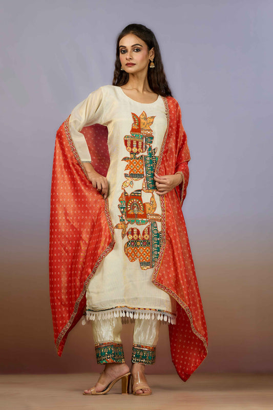 Cream Zariwork Tissue Salwar Suits 1019-10113