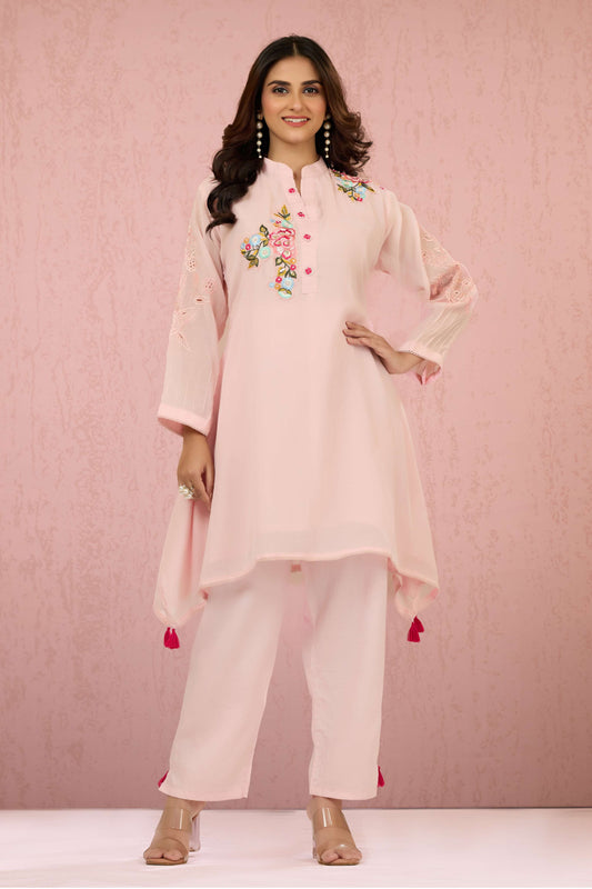 Pink Pearlwork Mul Chanderi Coord Set 1014-10052