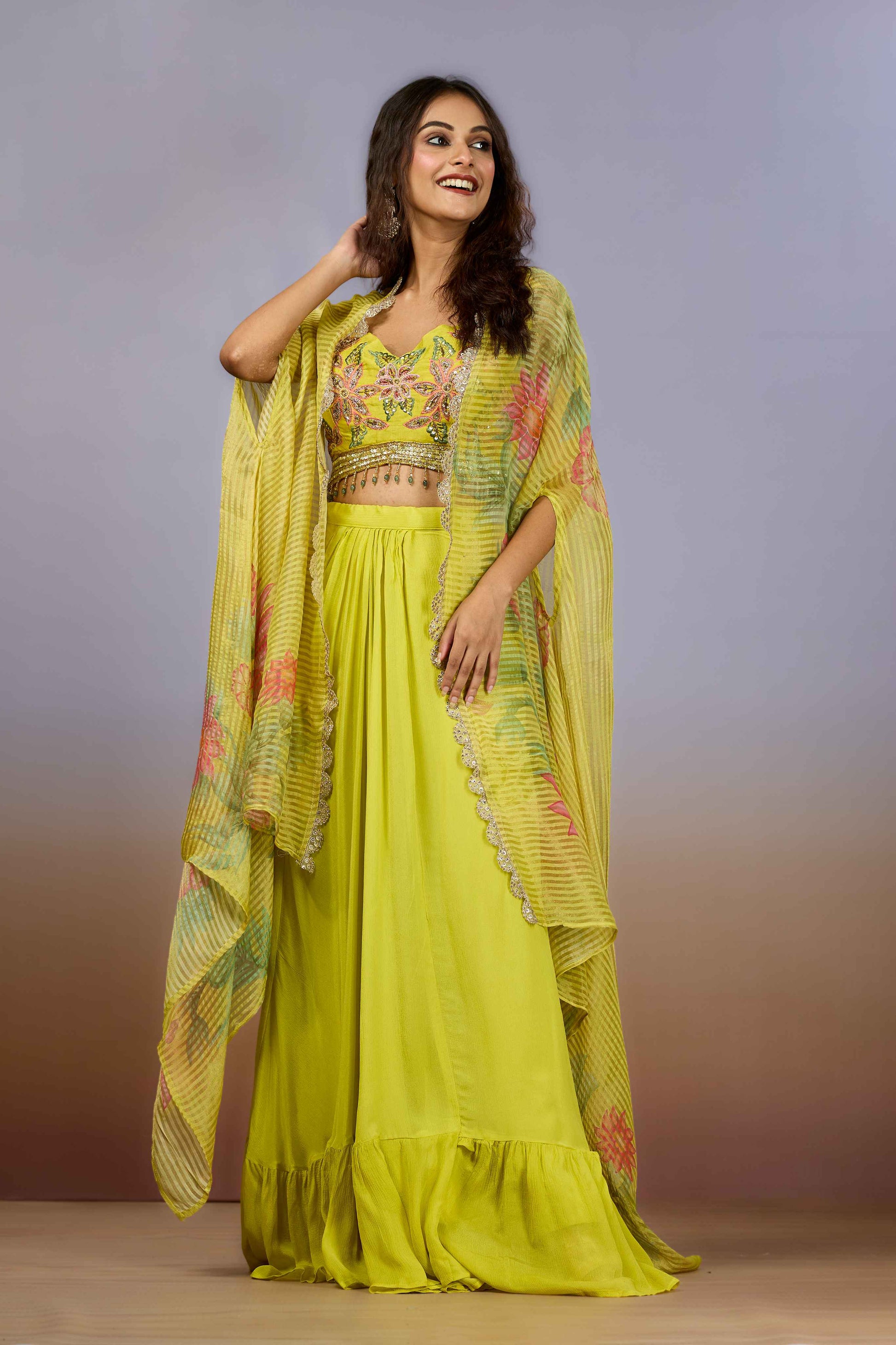 Yellow Sequins Chinon Indo Western 1017-10078