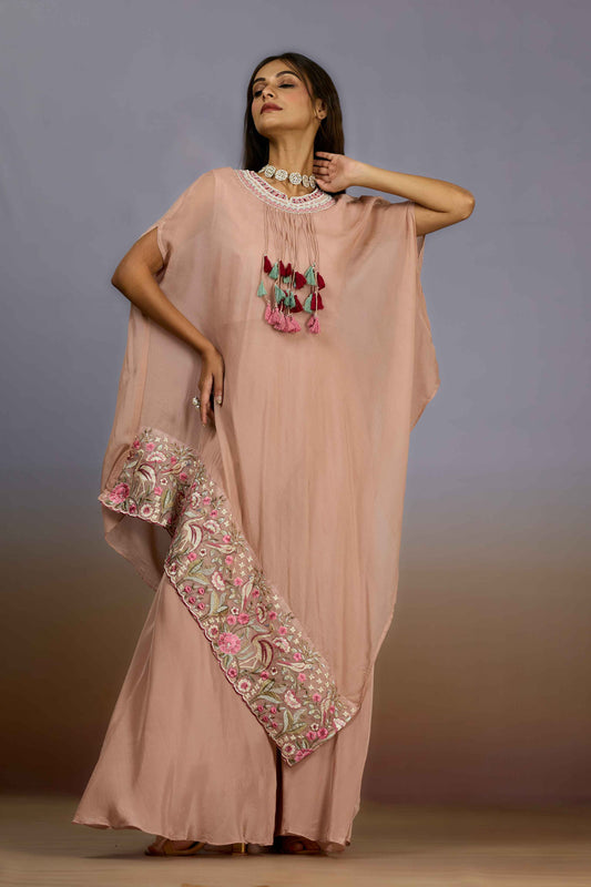 Peach Pearlwork Crepe Indo Western 1017-10091