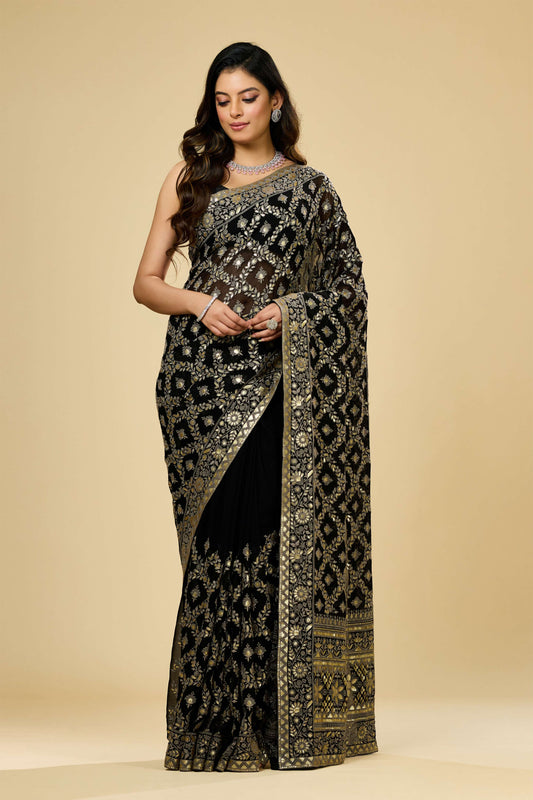 Black Lucknowi Georgette Sarees 1007-10013