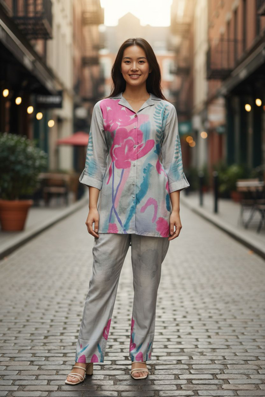 Blue Printed Muslin Coord Set 1033-10156