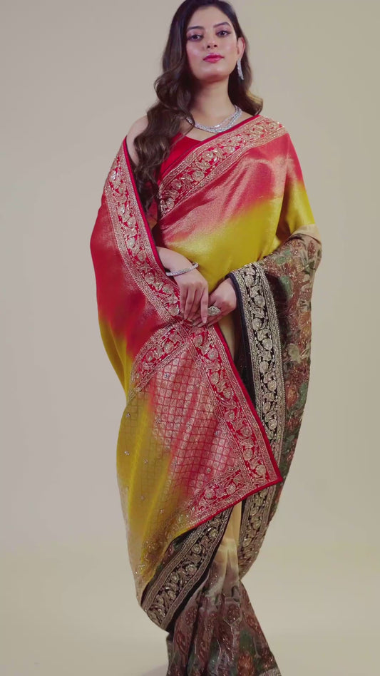 Multicolor Boolean work Silk Sarees 1007-10006