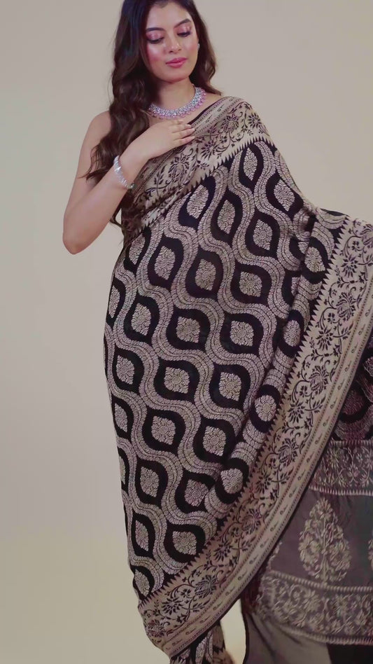 Black Golden Zari weave Khadi Georgette Sarees 1009-10025