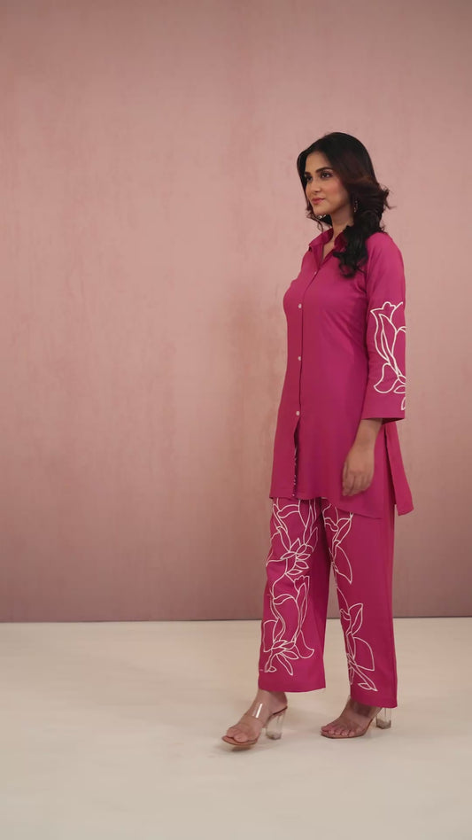 Pink Embroidery Rayon Coord Set 1013-10044