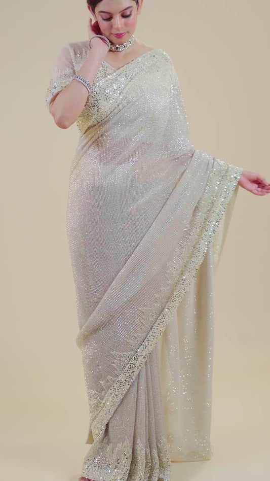 Cream Cut Dana Net Sarees 1003-10020