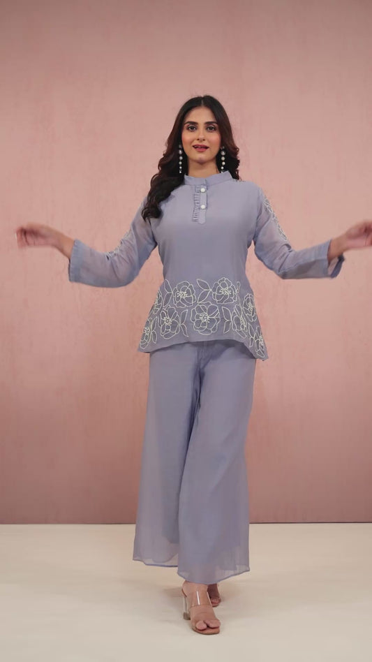 Mauve Pearlwork Mul Chanderi Coord Set 1014-10048