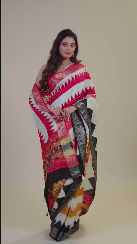 Printed Kantha work Dola Silk Sarees 1011-10039