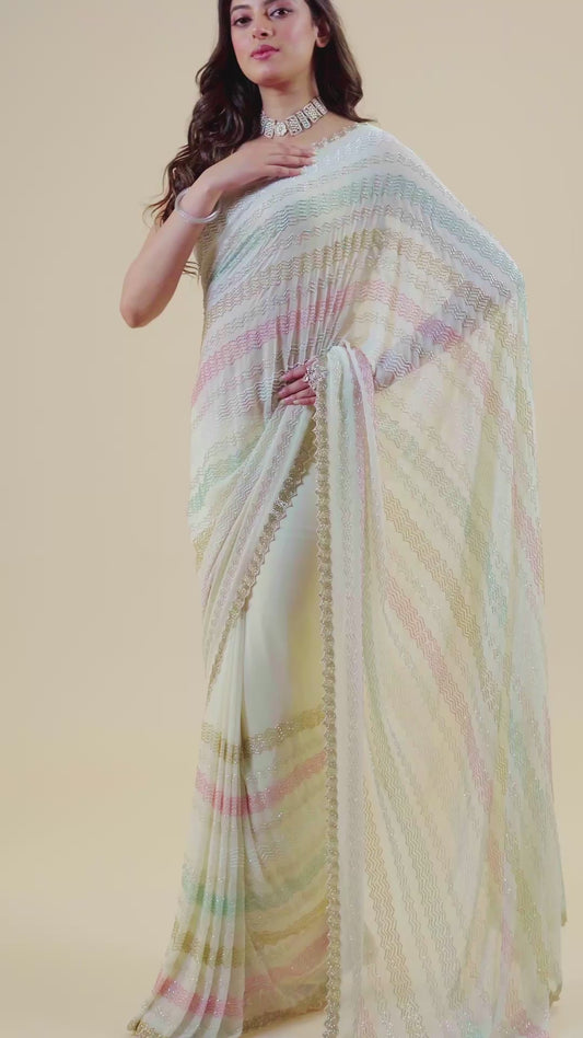 White Cut Dana Georgette Sarees 1007-10016