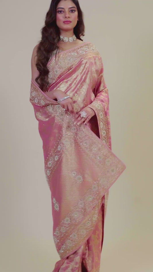 Pink Boolean work Tissue Sarees 1007-10008