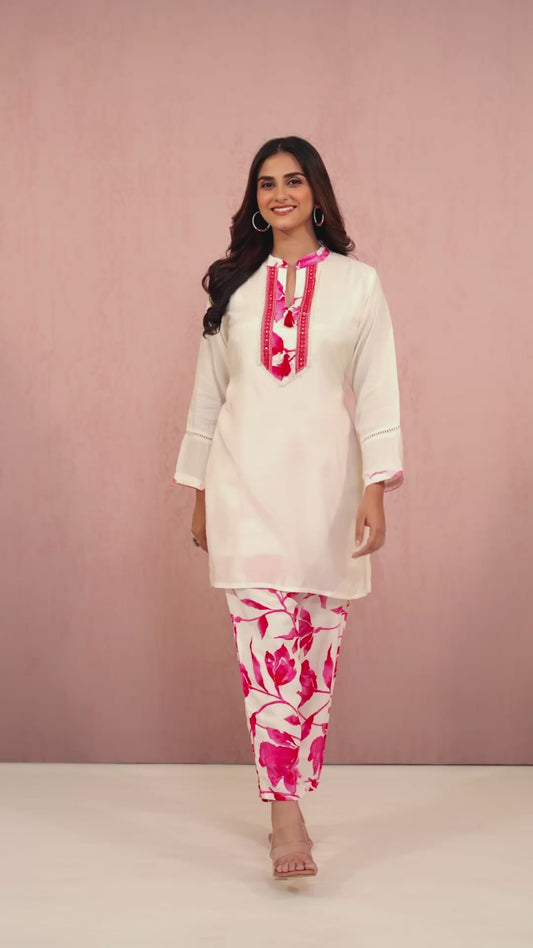 Cream Kutch work Muslin Coord Set 1013-10054