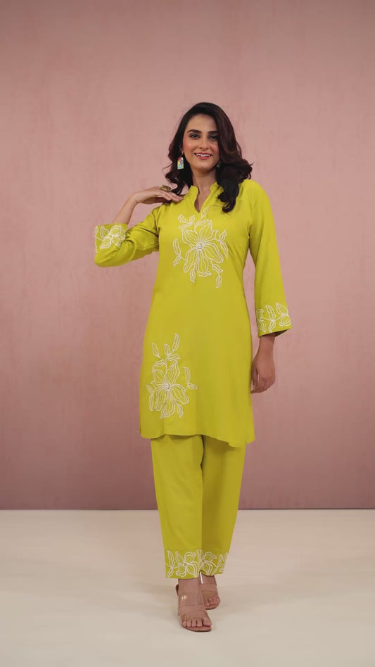Green Embroidery Rayon Coord Set 1013-10061