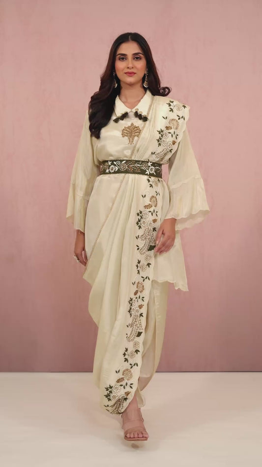 Beige Embroidery Tissue Indo Western 1014-10067