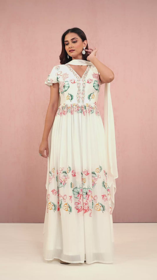 White Sequins Chinon Dress 1014-10063