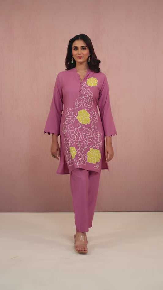 Pink Embroidery Rayon Coord Set 1013-10047
