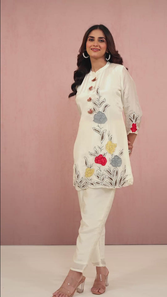 Cream Pearlwork HO silk Coord Set 1014-10055