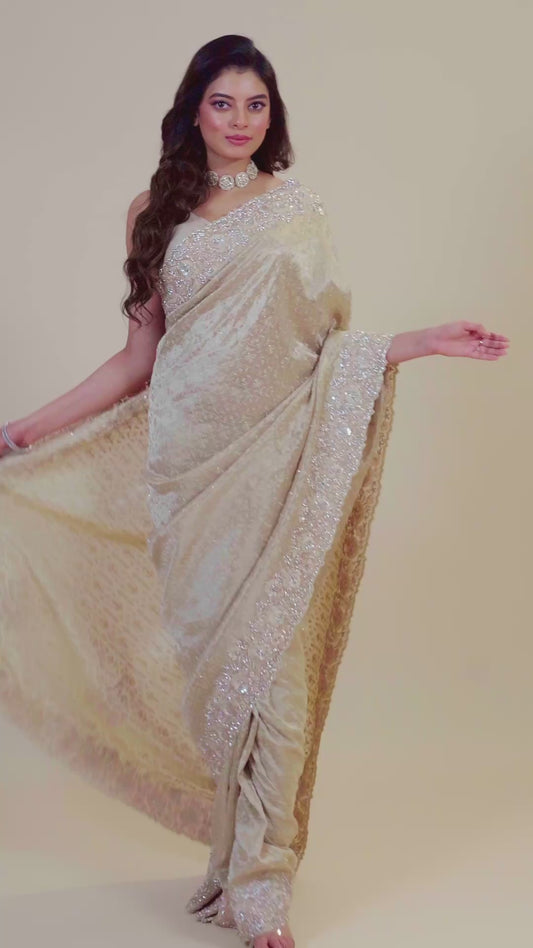 Beige Embroidery Tissue Sarees 1007-10014