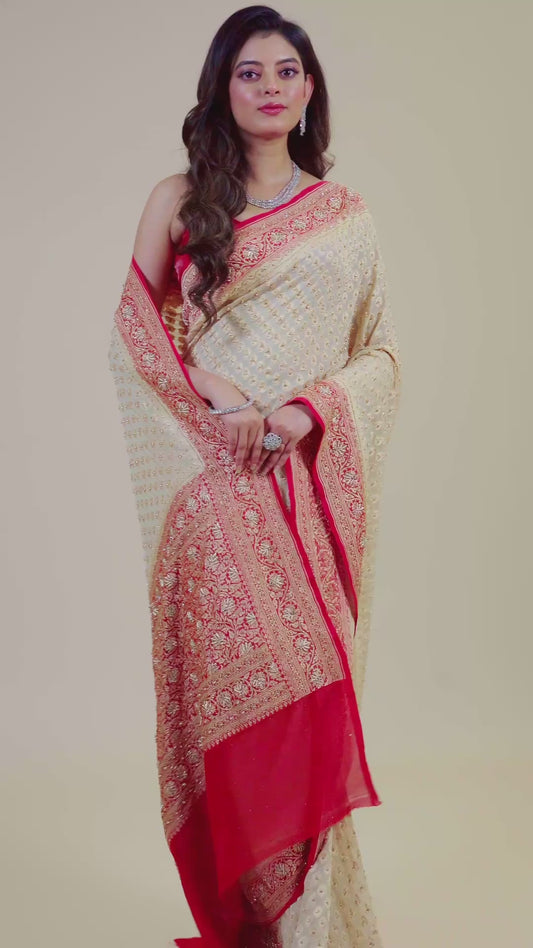 Beige Stonework (silver) Khadi Georgette Sarees 1010-10040