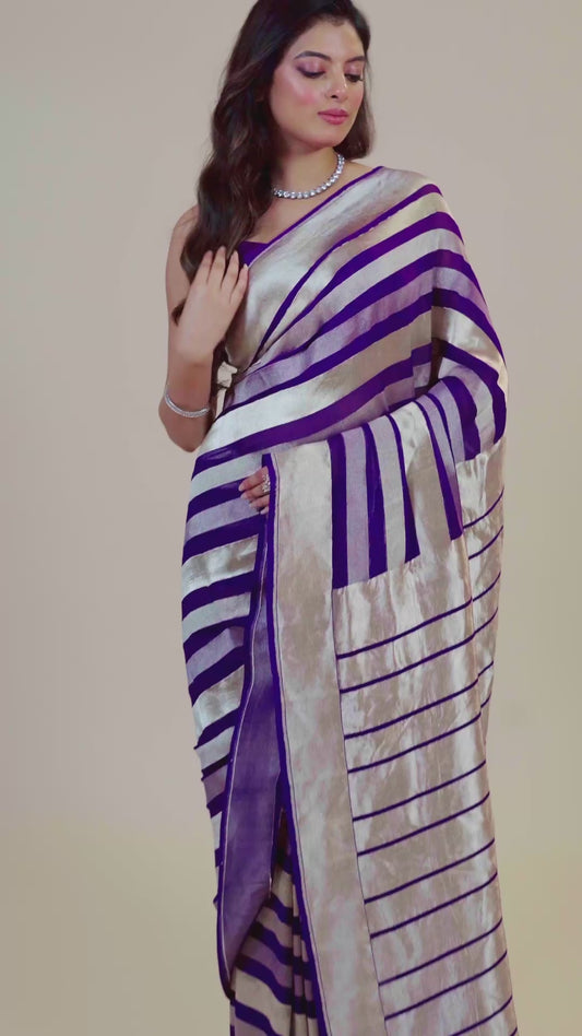 Magenta Golden Zari weave Khadi Georgette Sarees 1009-10023