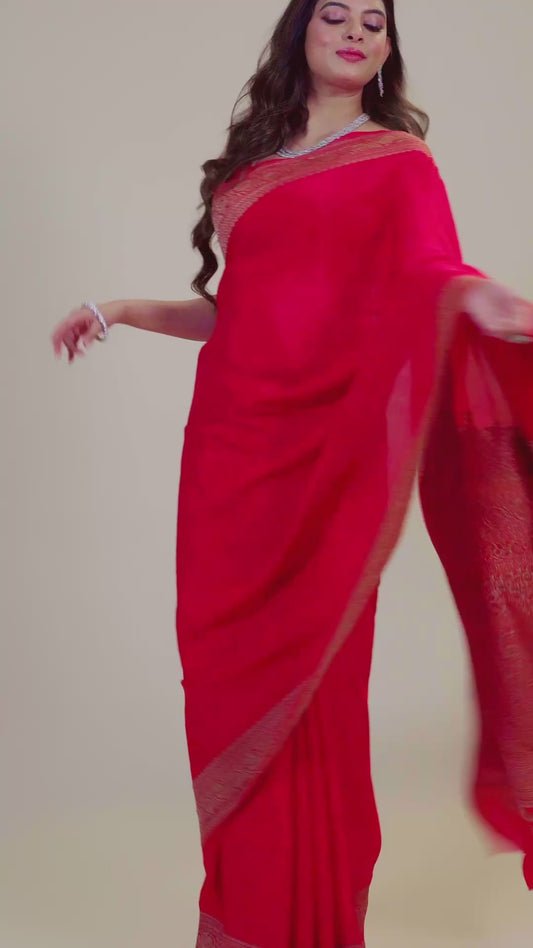 Red Antique Zari weave Khadi semi crepe Sarees 1010-10027