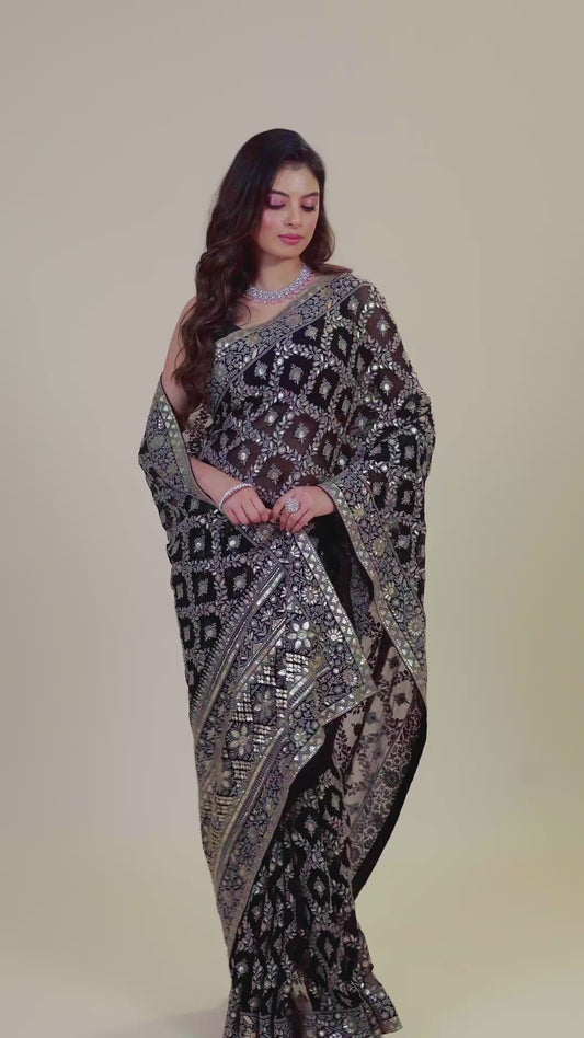 Black Lucknowi Georgette Sarees 1007-10013