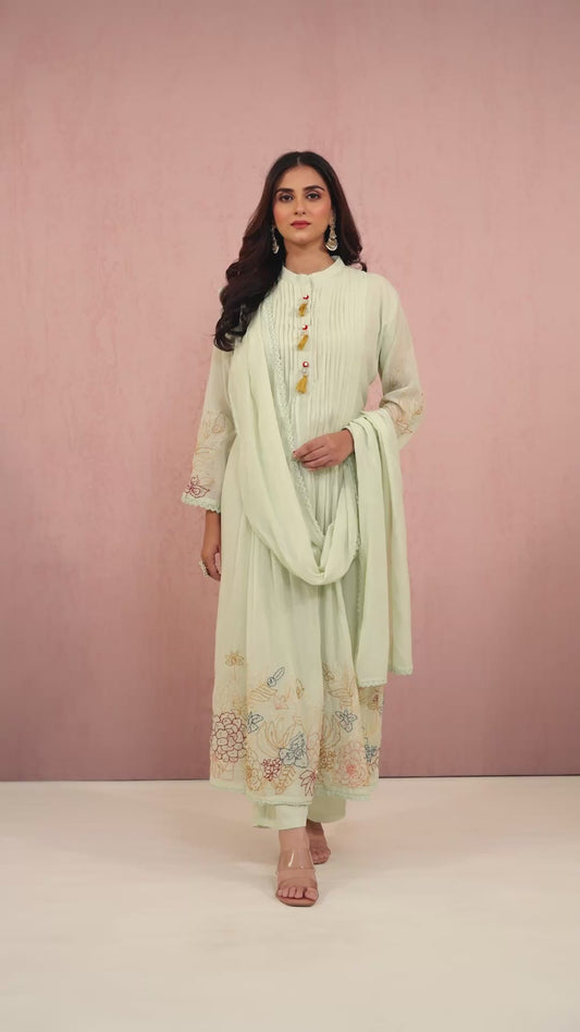 Green Kantha work Mul Chanderi Salwar Suits 1014-10072