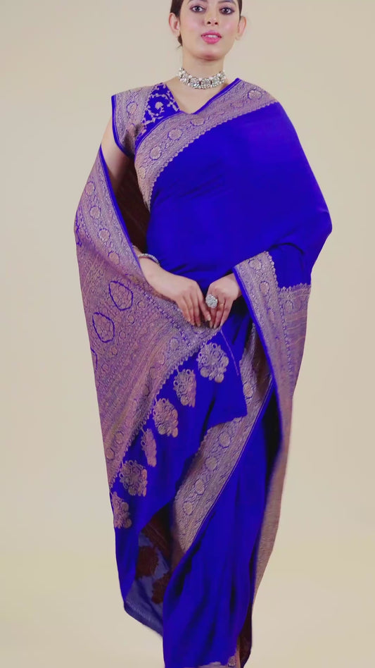 Blue Antique Zari weave Khadi semi crepe Sarees 1010-10026