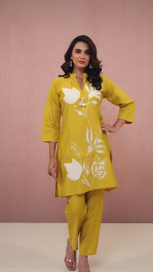 Yellow Embroidery Rayon Coord Set 1013-10057