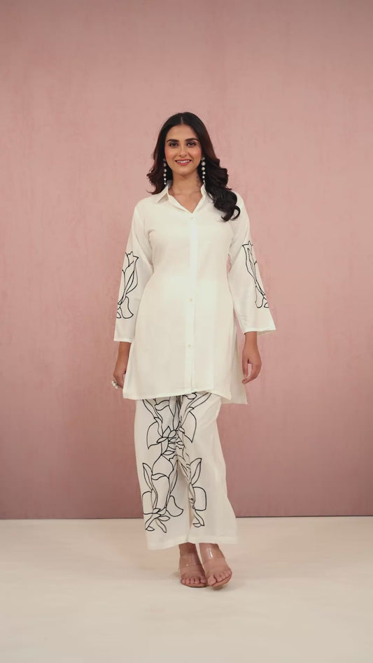 White Embroidery Rayon Coord Set 1013-10051