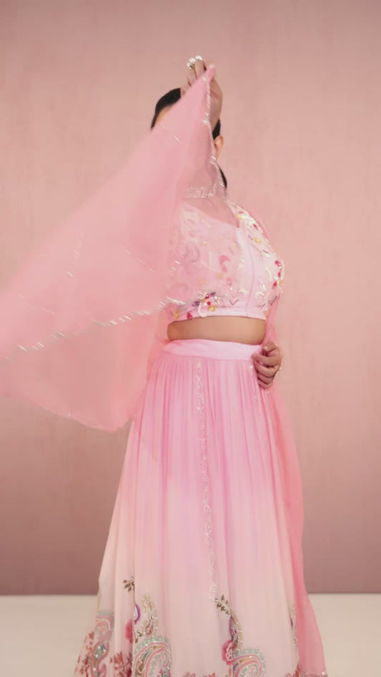 Pink Sequins Chinon Readymade Lehenga 1014-10076