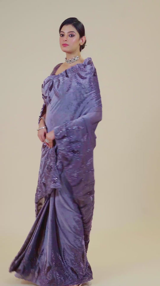 Mauve Cut Dana Lycra Velvet Sarees 1003-10019