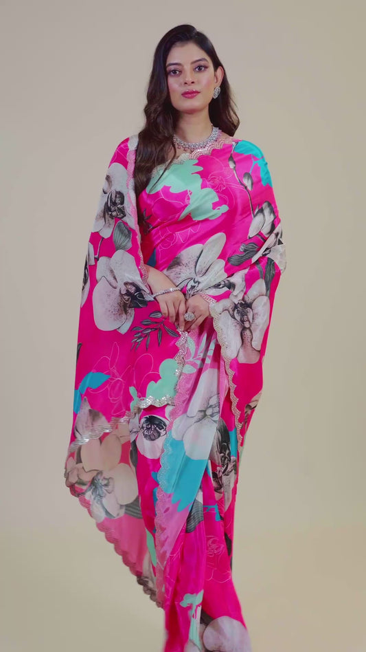 Printed Kutch work Semi crepe Sarees 1012-10032