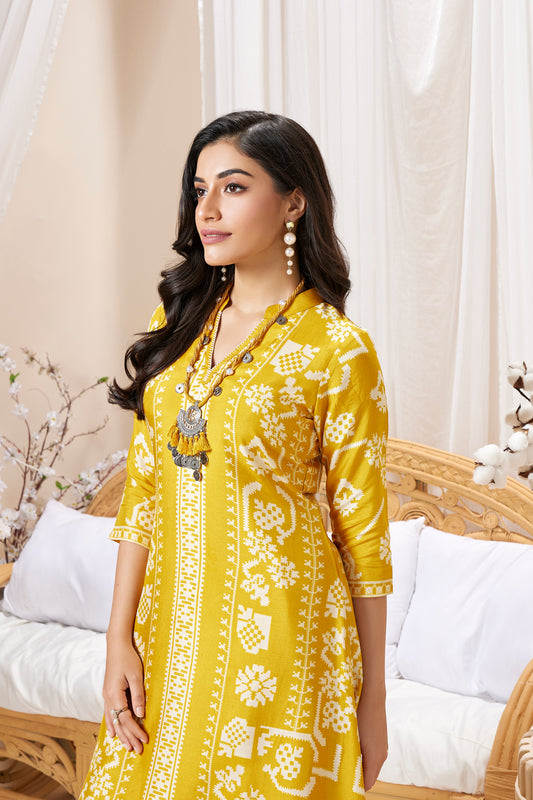 Yellow Printed Dola Silk Salwar Suits 1027-10166