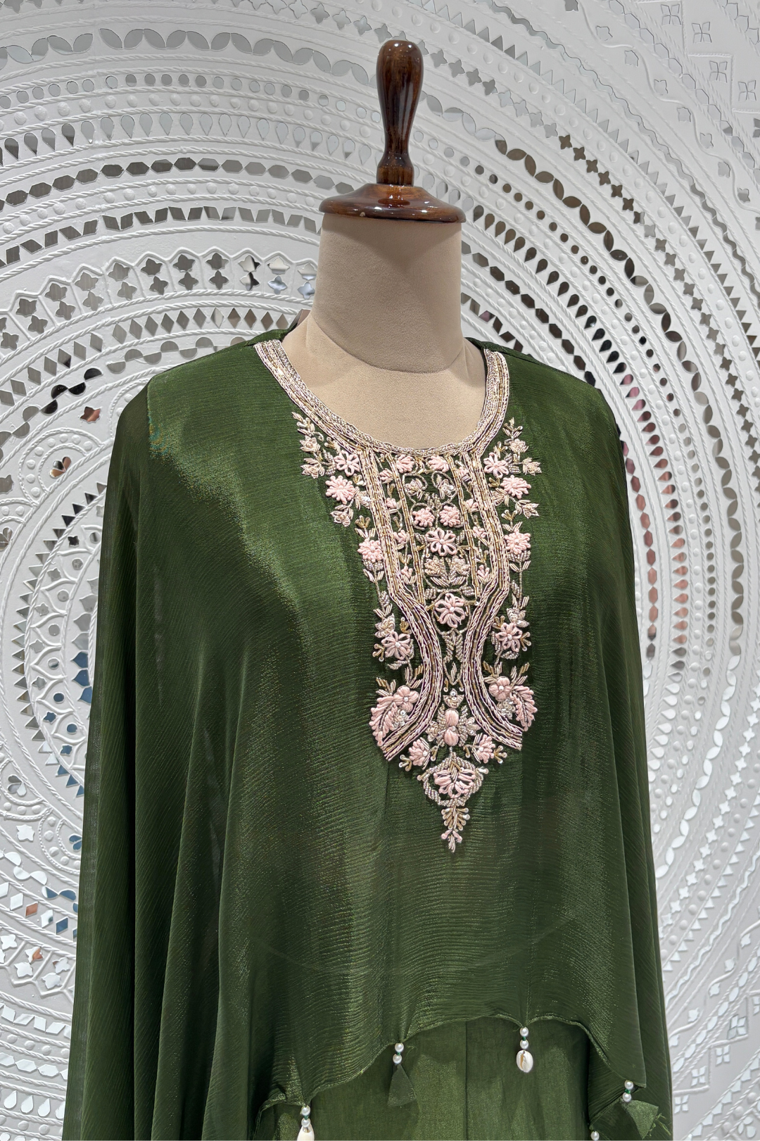 Green Resham work Dola Silk  Indo Western 1017-10129