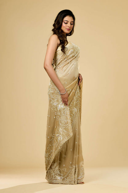 Beige Boolean work Tissue Sarees 1007-10003