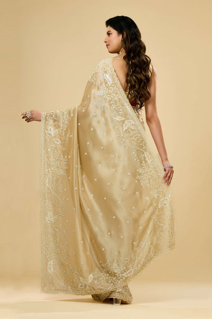 Beige Boolean work Tissue Sarees 1007-10003