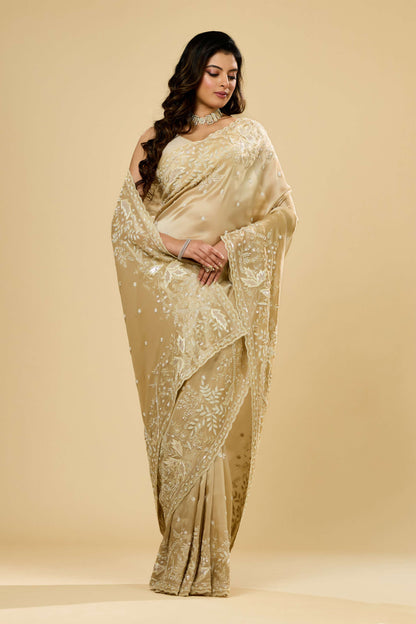 Beige Boolean work Tissue Sarees 1007-10003