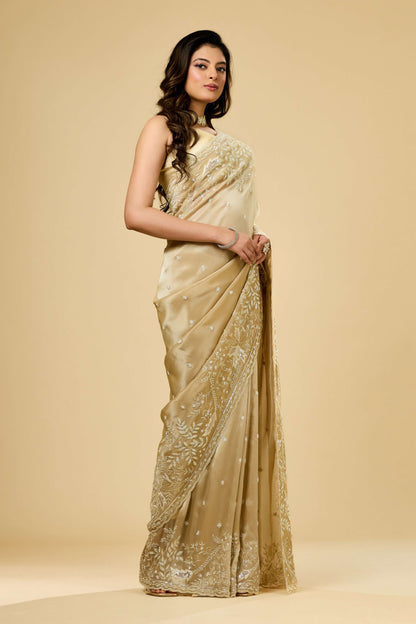 Beige Boolean work Tissue Sarees 1007-10003