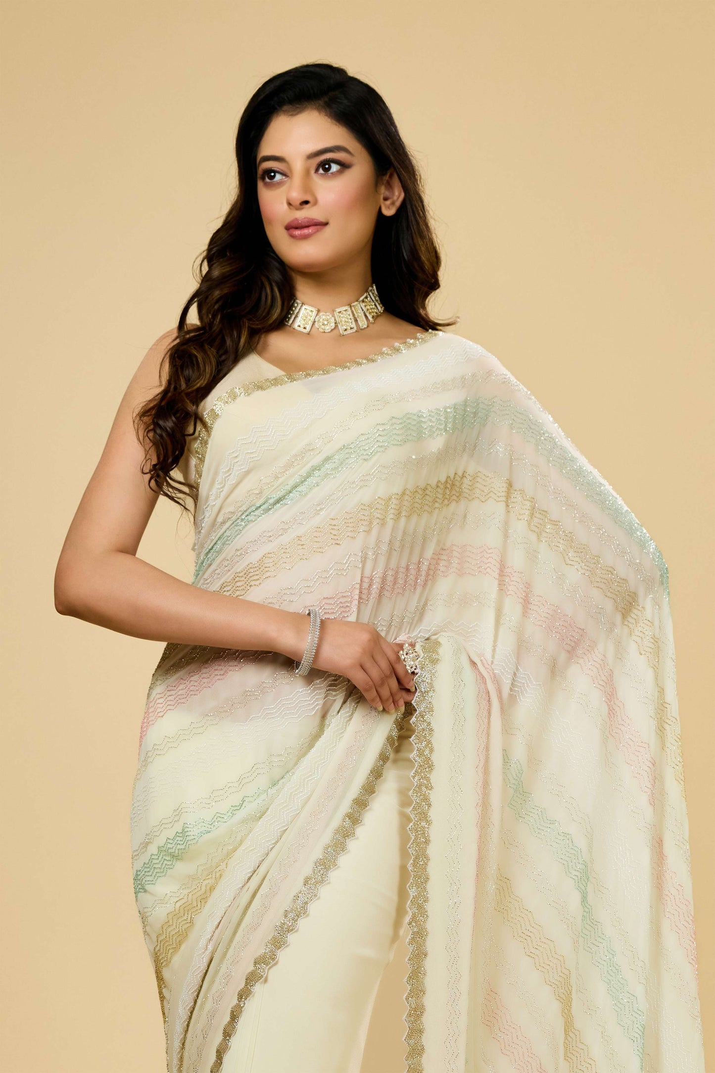 White Cut Dana Georgette Sarees 1007-10016