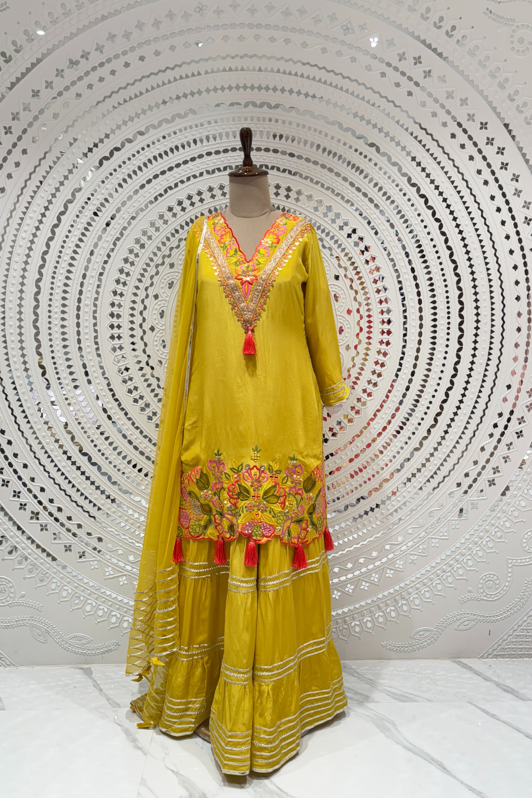 Yellow Mirrorwork Crape Salwar Suits 1030-10130